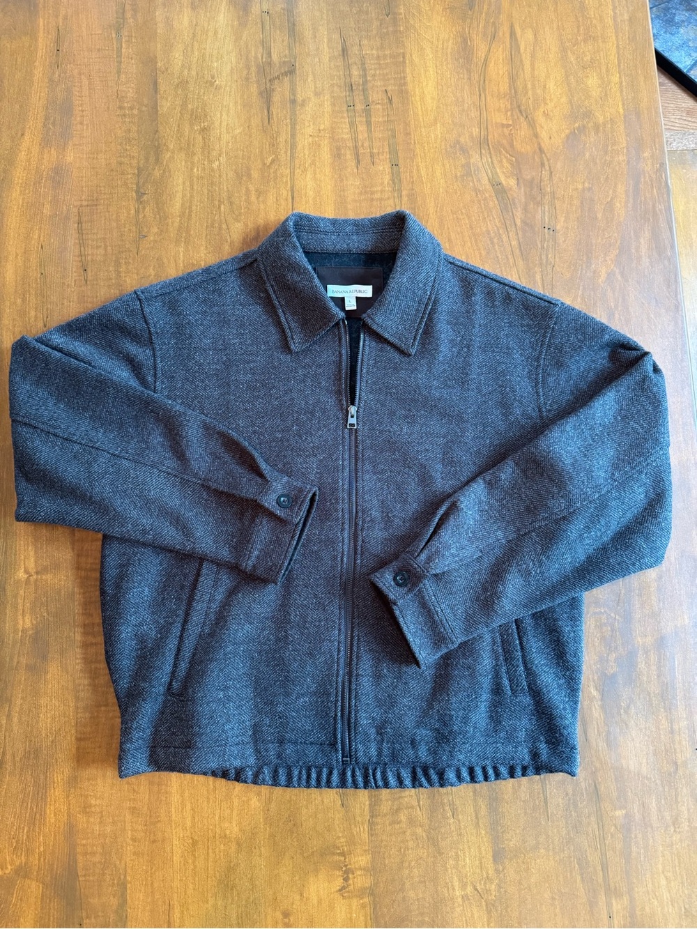 Banana Republic Men's Charcoal Brown Knit Zip-Front Garage Jacket